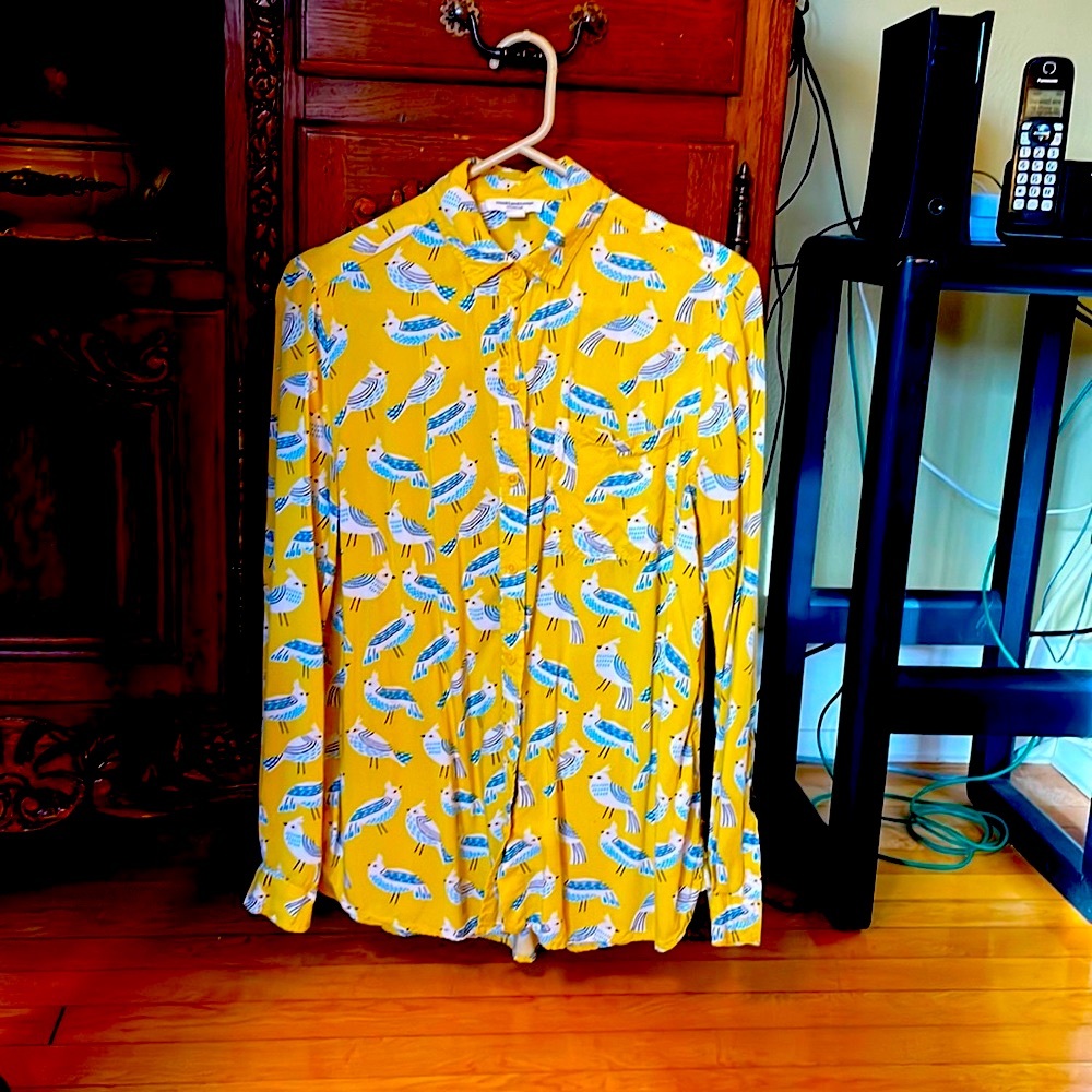 Bird print button down shirt
